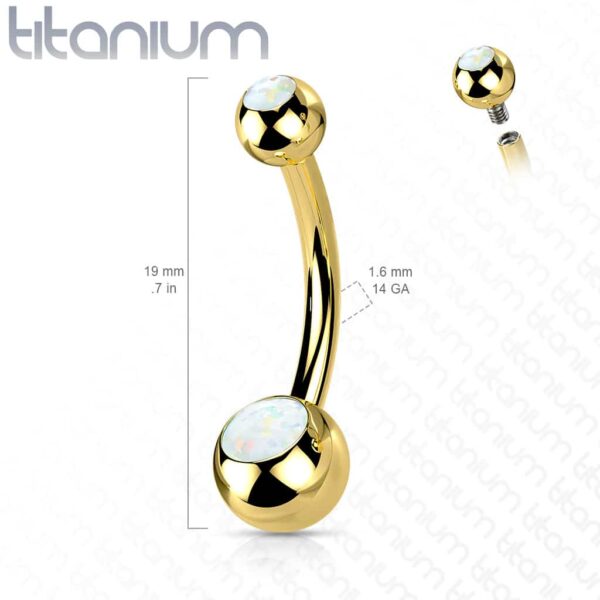 Titanium navelpiercing met dubbele opaal stenen - Afbeelding 2