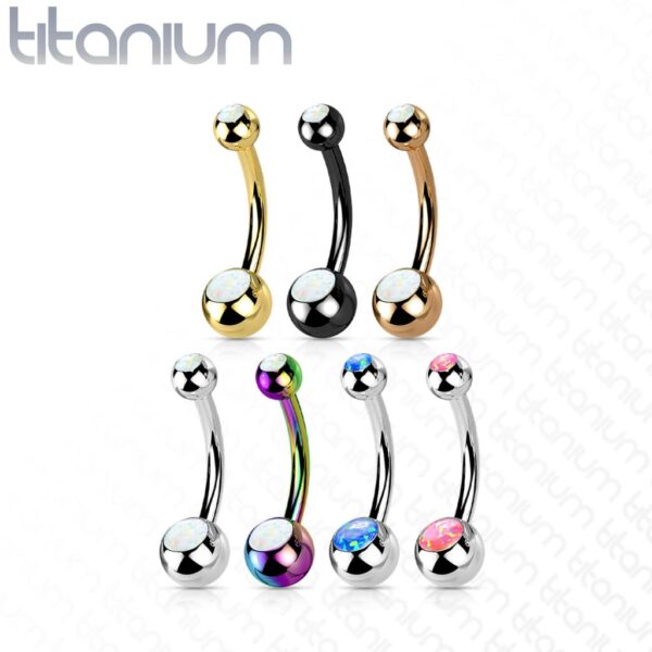 Titanium navelpiercing met dubbele opaal stenen - Afbeelding 3