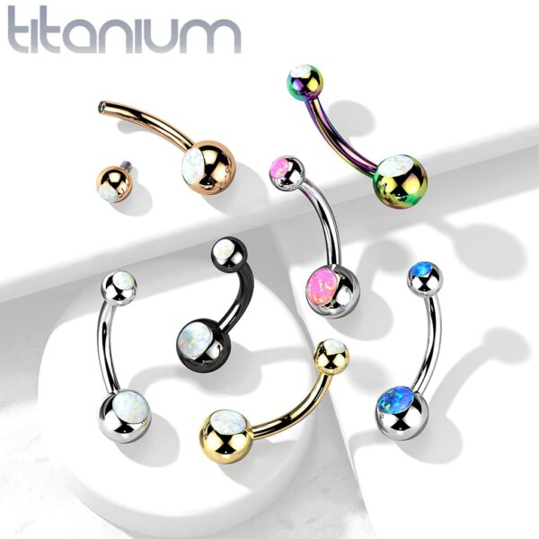 Titanium navelpiercing met dubbele opaal stenen - Afbeelding 4