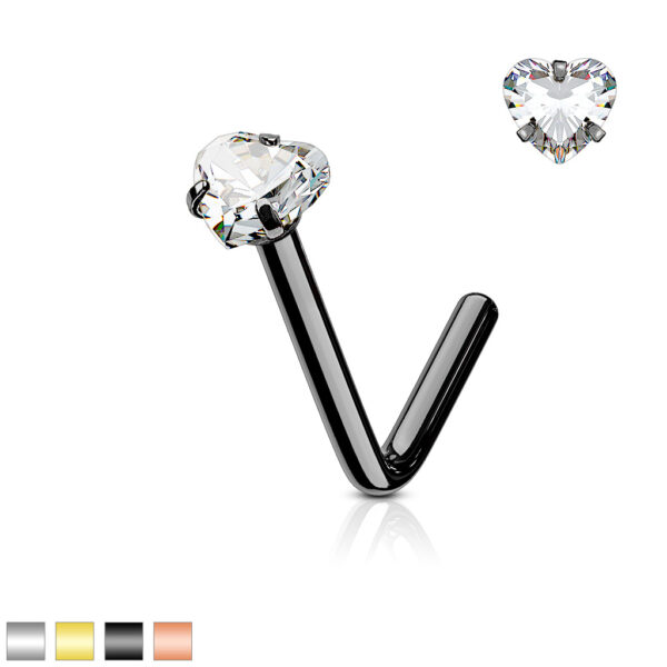 Neus stud piercing met hart CZ prong-set