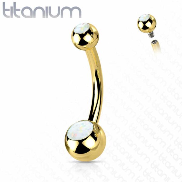 Titanium navelpiercing met dubbele opaal stenen - Afbeelding 5