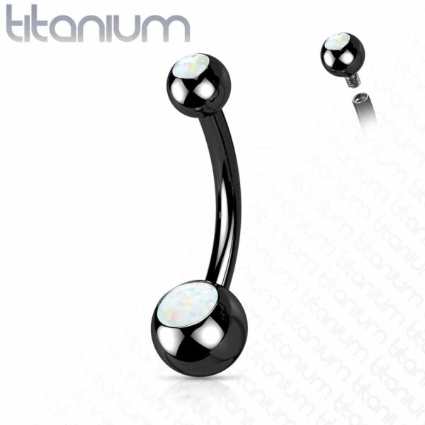 Titanium navelpiercing met dubbele opaal stenen - Afbeelding 6