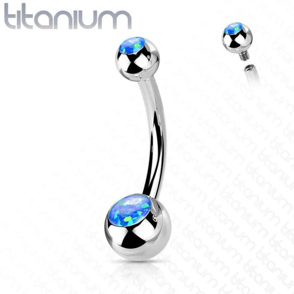 Titanium navelpiercing met dubbele opaal stenen - Afbeelding 7