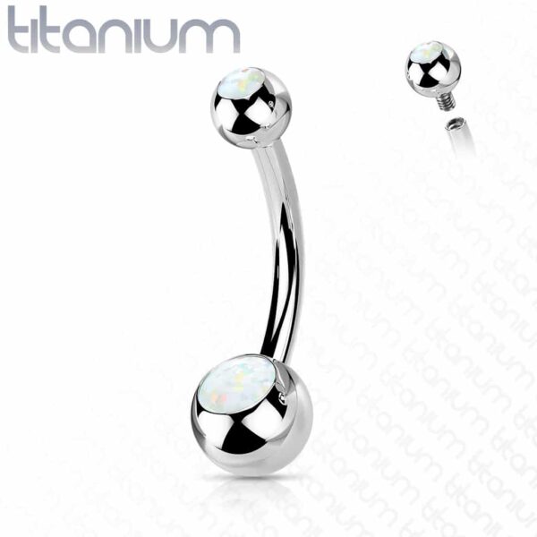 Titanium navelpiercing met dubbele opaal stenen - Afbeelding 8