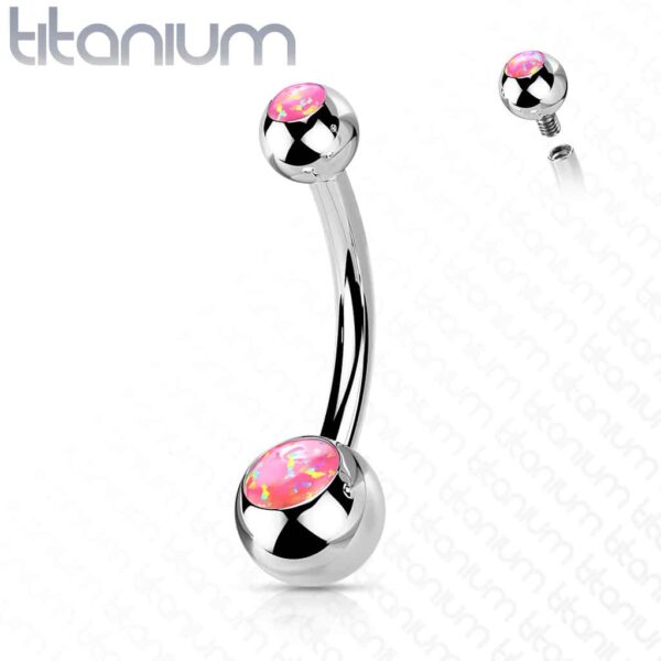 Titanium navelpiercing met dubbele opaal stenen - Afbeelding 9