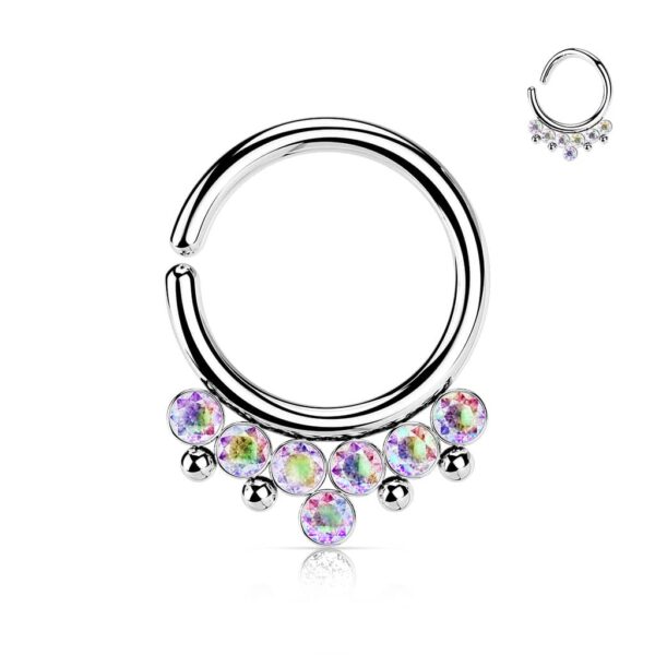 Piercing ring met 7 stralende CZ stenen en kralen - Afbeelding 2