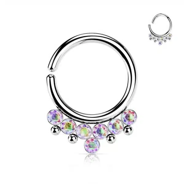 Piercing ring met 7 stralende CZ stenen en kralen - Afbeelding 2