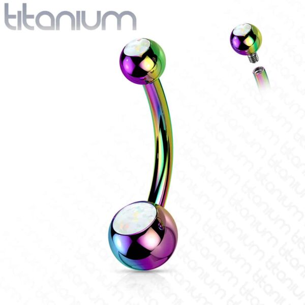 Titanium navelpiercing met dubbele opaal stenen - Afbeelding 11
