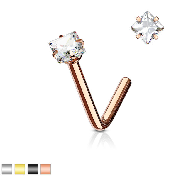 Neus stud piercing vierkant CZ prong-set