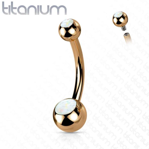 Titanium navelpiercing met dubbele opaal stenen - Afbeelding 17