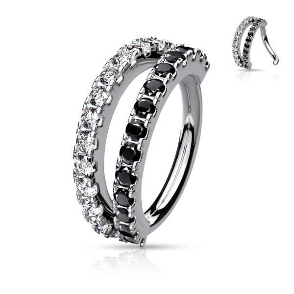Dubbele piercing ring met ingelegde CZ steentjes - Afbeelding 8