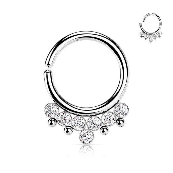 Piercing ring met 7 stralende CZ stenen en kralen - Afbeelding 3