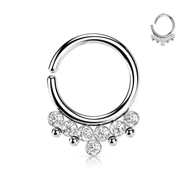 Piercing ring met 7 stralende CZ stenen en kralen - Afbeelding 3