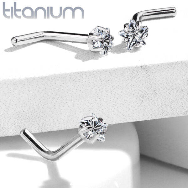 Titanium neus stud piercing met helder sterretje prong-set - Afbeelding 4