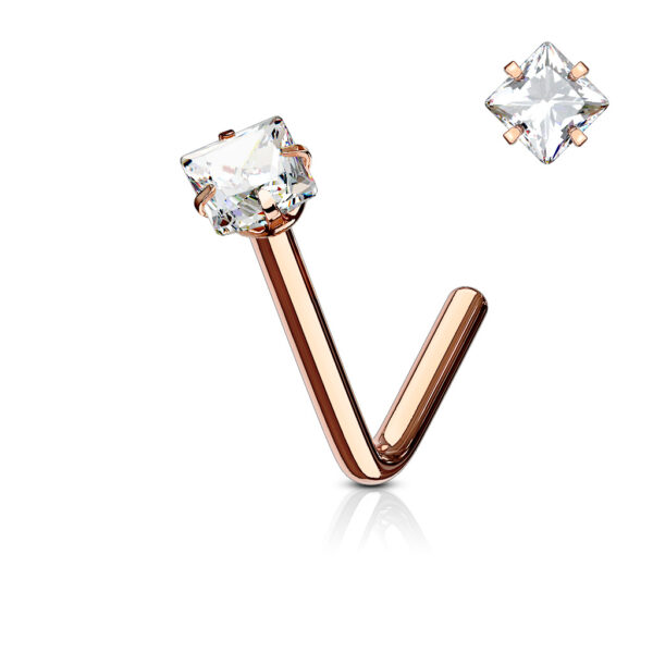 Neus stud piercing vierkant CZ prong-set - Afbeelding 7