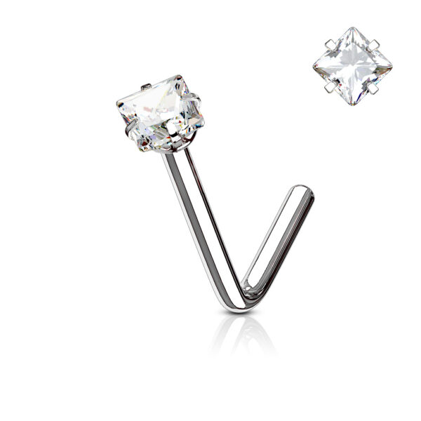 Neus stud piercing vierkant CZ prong-set - Afbeelding 8