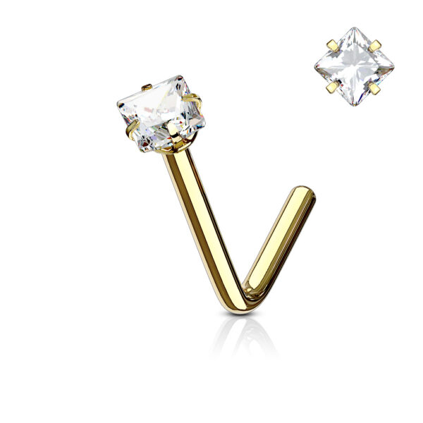 Neus stud piercing vierkant CZ prong-set - Afbeelding 9