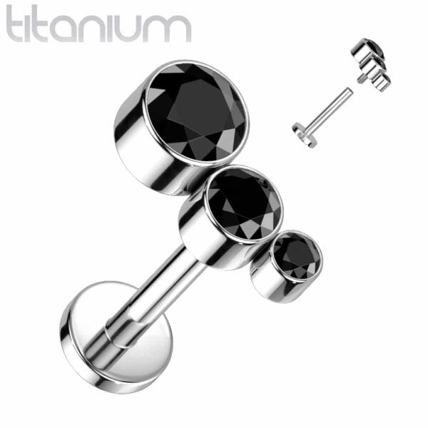 Intern geschroefde labret piercing met 3 ronde heldere CZ stenen - Afbeelding 6