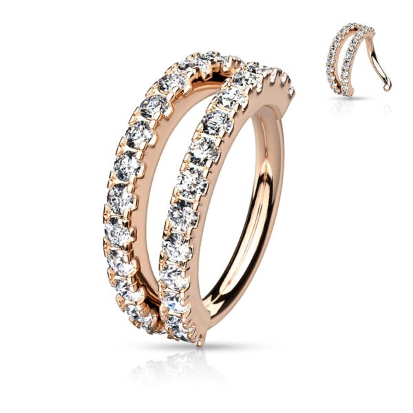 Dubbele piercing ring met ingelegde CZ steentjes - Afbeelding 9