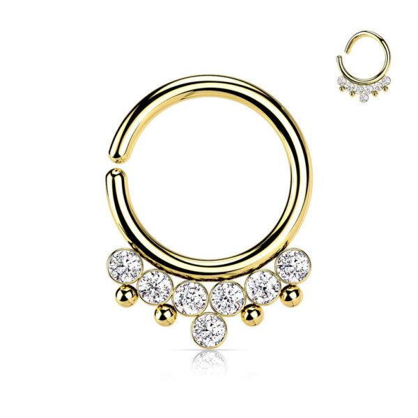 Piercing ring met 7 stralende CZ stenen en kralen - Afbeelding 4