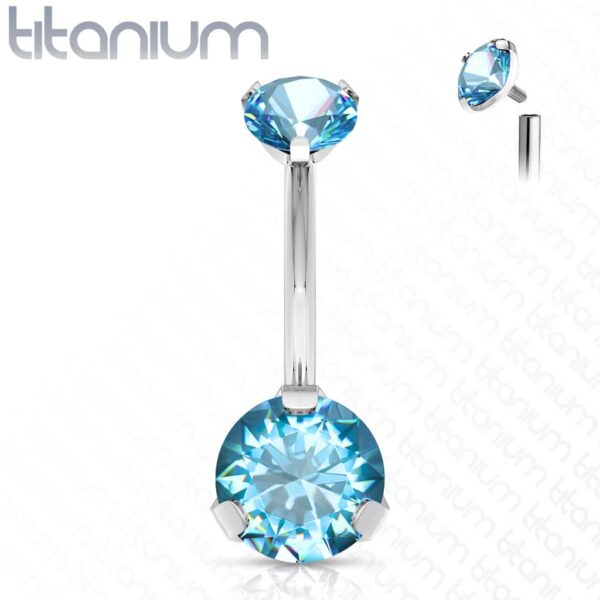 Titanium navelpiercing intern geschroefd met dubbel CZ prong-set - Afbeelding 20