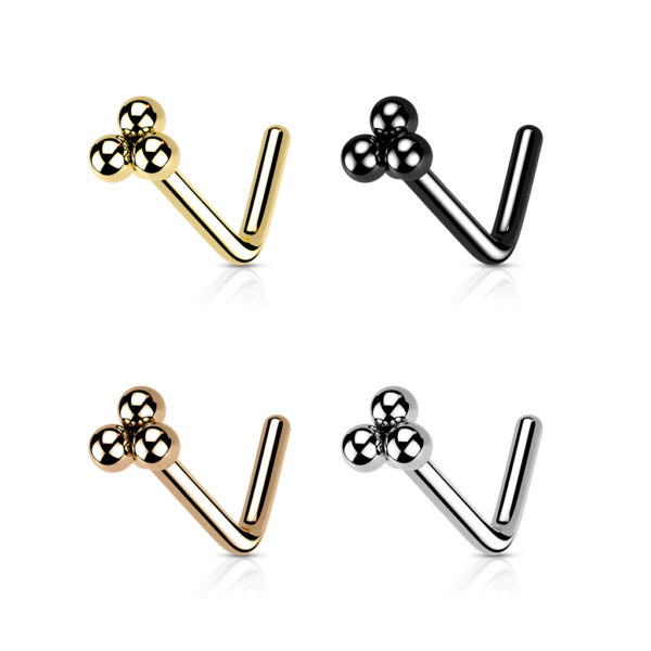 Neus stud piercing met top van 3 balletjes - Afbeelding 2