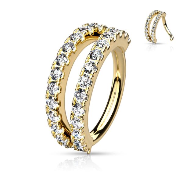 Dubbele piercing ring met ingelegde CZ steentjes - Afbeelding 10