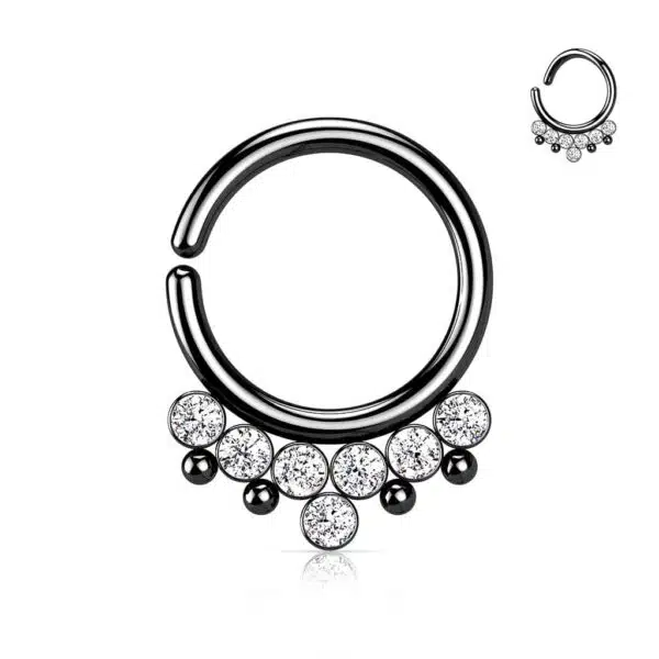 Piercing ring met 7 stralende CZ stenen en kralen - Afbeelding 5
