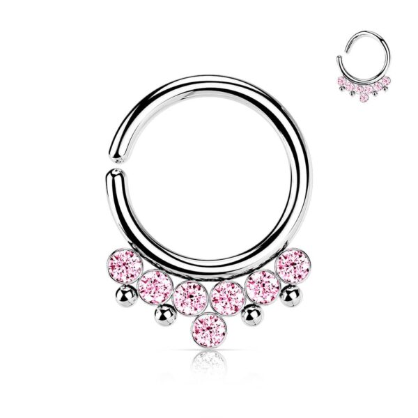 Piercing ring met 7 stralende CZ stenen en kralen - Afbeelding 6
