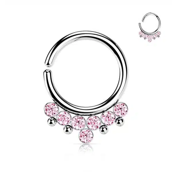 Piercing ring met 7 stralende CZ stenen en kralen - Afbeelding 6