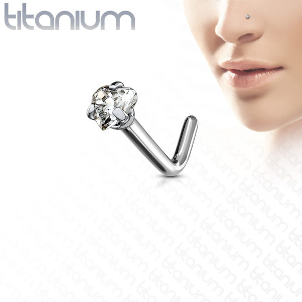 Titanium neus stud piercing met helder hartje prong-set