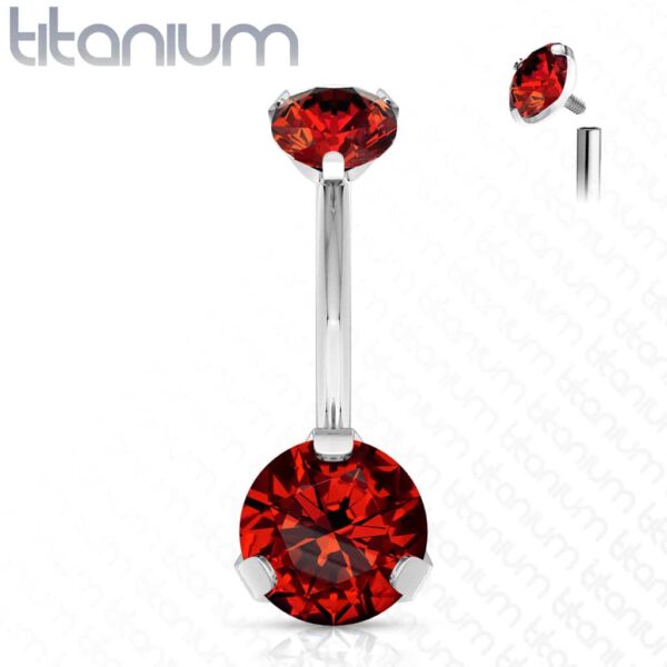 Titanium navelpiercing intern geschroefd met dubbel CZ prong-set - Afbeelding 33