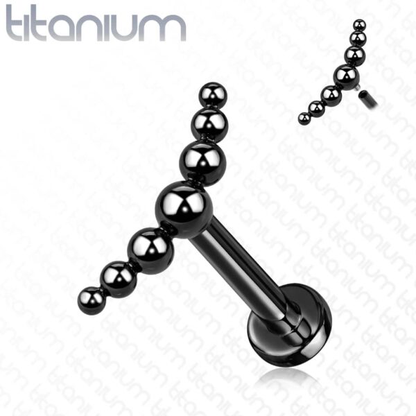Intern geschroefde labret piercing van titanium met 3 balletjes in boog - Afbeelding 7