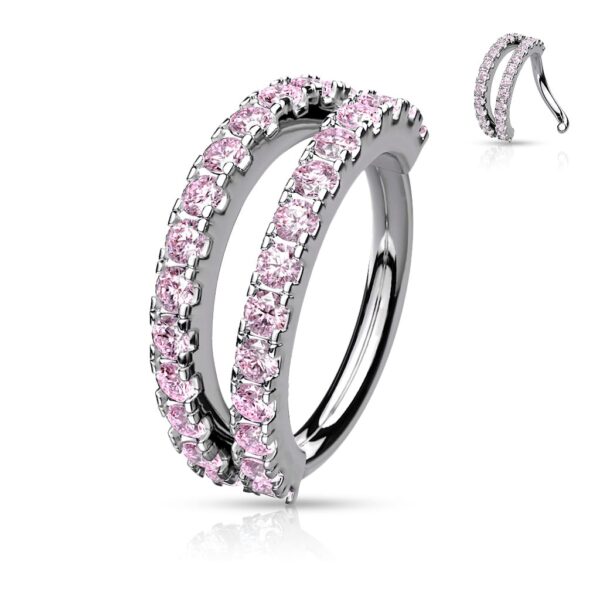 Dubbele piercing ring met ingelegde CZ steentjes - Afbeelding 12