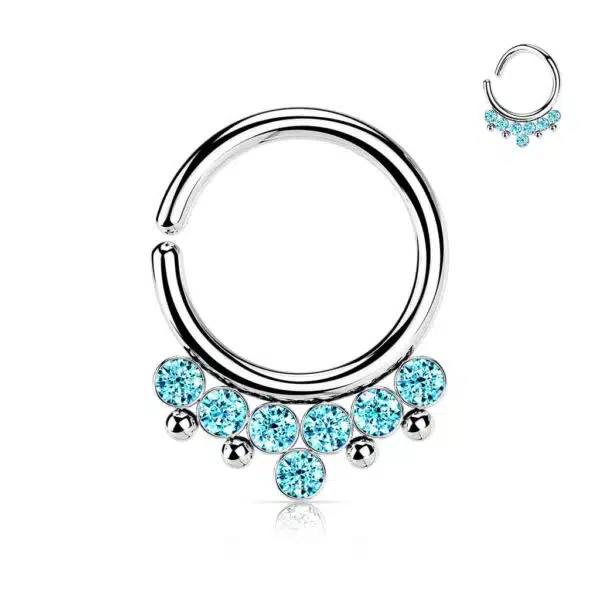Piercing ring met 7 stralende CZ stenen en kralen - Afbeelding 7