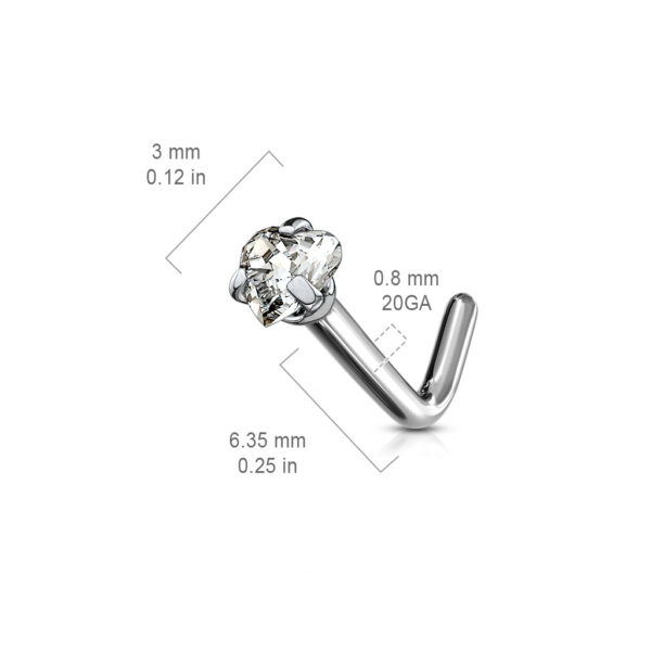 Titanium neus stud piercing met helder hartje prong-set - Afbeelding 2