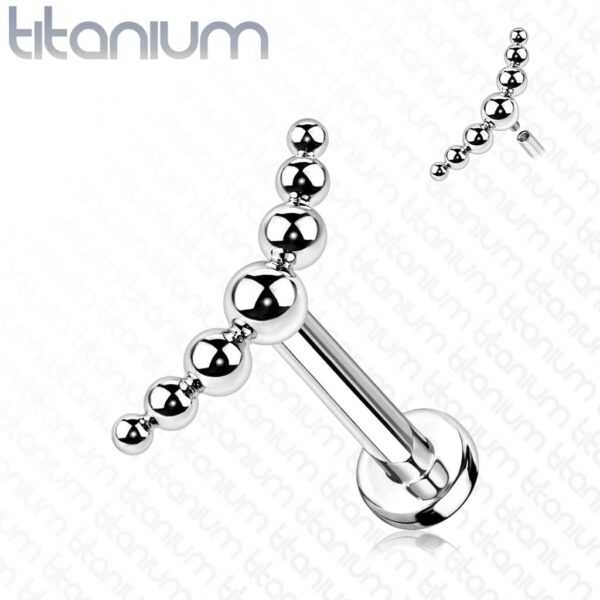 Intern geschroefde labret piercing van titanium met 3 balletjes in boog - Afbeelding 11