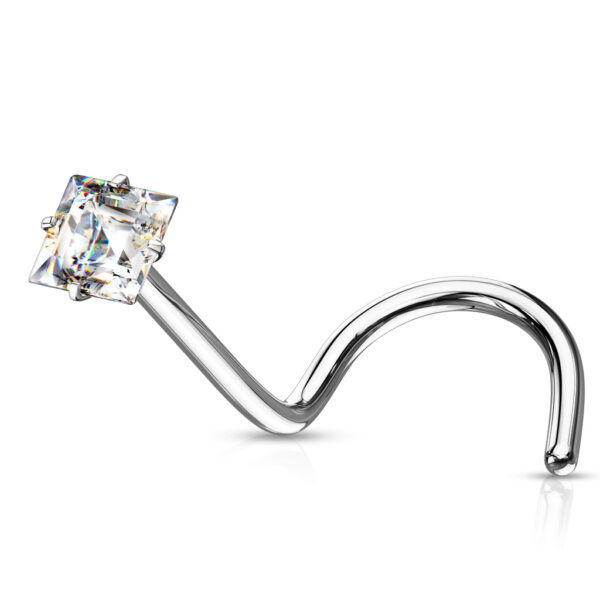 Neus screw piercing met helder vierkant CZ prong-set - Afbeelding 10