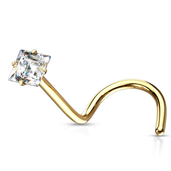 Neus screw piercing met helder vierkant CZ prong-set - Afbeelding 12