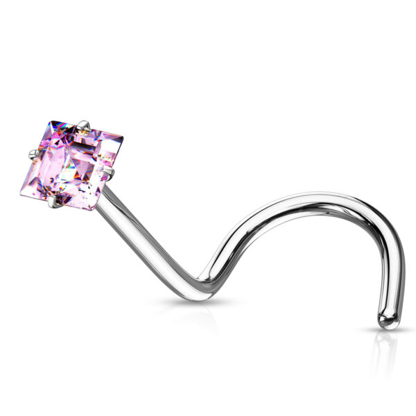 Neus screw piercing met helder vierkant CZ prong-set - Afbeelding 13