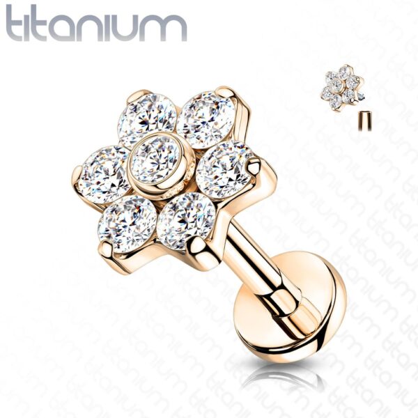 Intern geschroefde labret piercing van titanium met bloemetje met cz-steentjes - Afbeelding 7