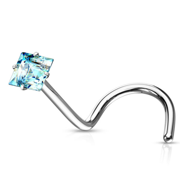 Neus screw piercing met helder vierkant CZ prong-set - Afbeelding 14