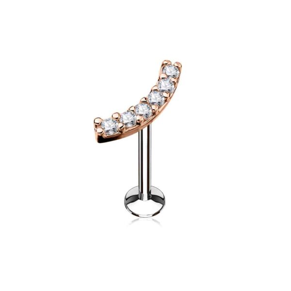 Intern geschroefde labret piercing met heldere CZ stenen in boog - Afbeelding 4