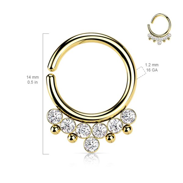 Piercing ring met 7 stralende CZ stenen en kralen - Afbeelding 8