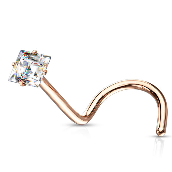 Neus screw piercing met helder vierkant CZ prong-set - Afbeelding 15