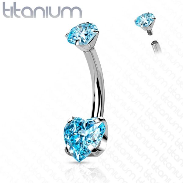 Titanium navelpiercing intern geschroefd met hart prong en ronde CZ steen - Afbeelding 14