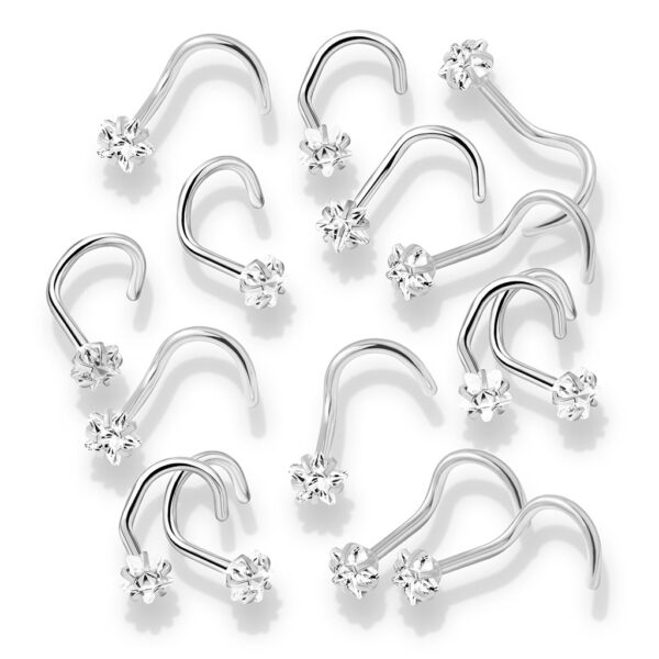 Neus screw piercing met helder ster CZ prong-set - Afbeelding 2