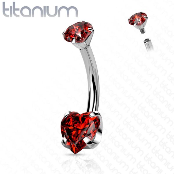 Titanium navelpiercing intern geschroefd met hart prong en ronde CZ steen - Afbeelding 15