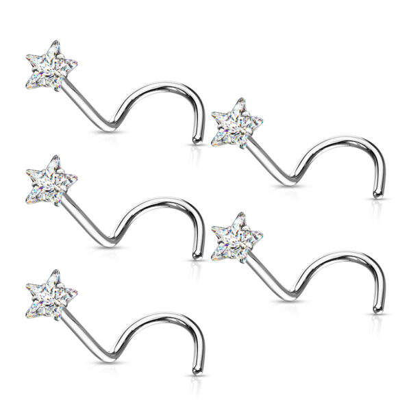 Neus screw piercing met helder ster CZ prong-set - Afbeelding 3