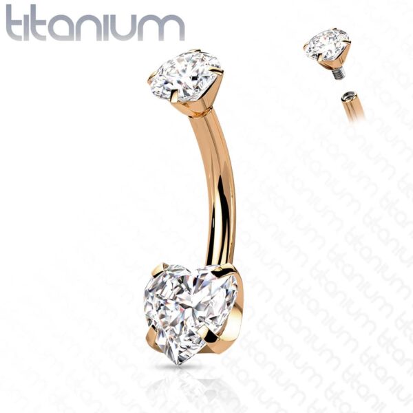 Titanium navelpiercing intern geschroefd met hart prong en ronde CZ steen - Afbeelding 16